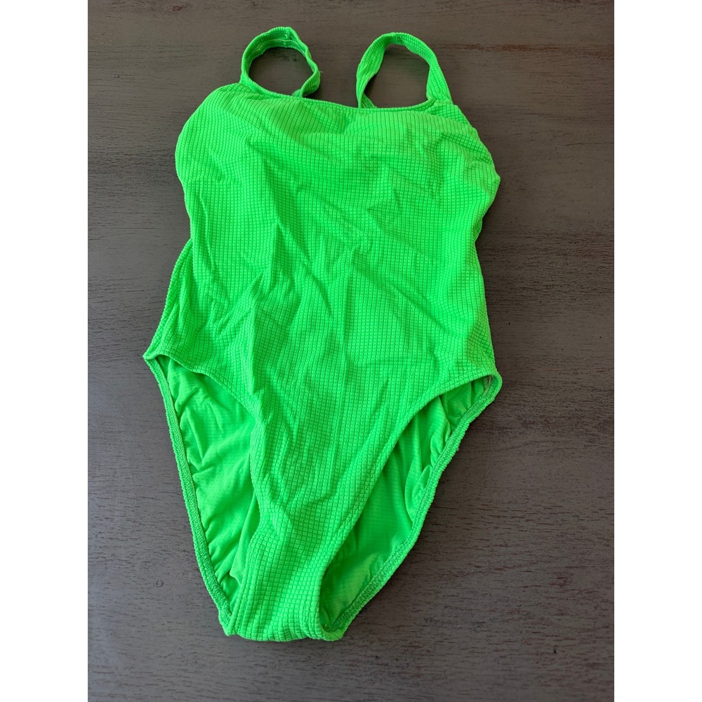 Maillot by Bali Body ID Neon Green Waffle Knit One Piece Swimsuit Vintage  14